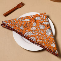 Floral Block Print Cotton Hand Embroidery Table Napkin 11