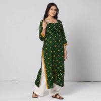 Olive Green - Bandhani Tie-dye Cotton Long Straight Kurta 02