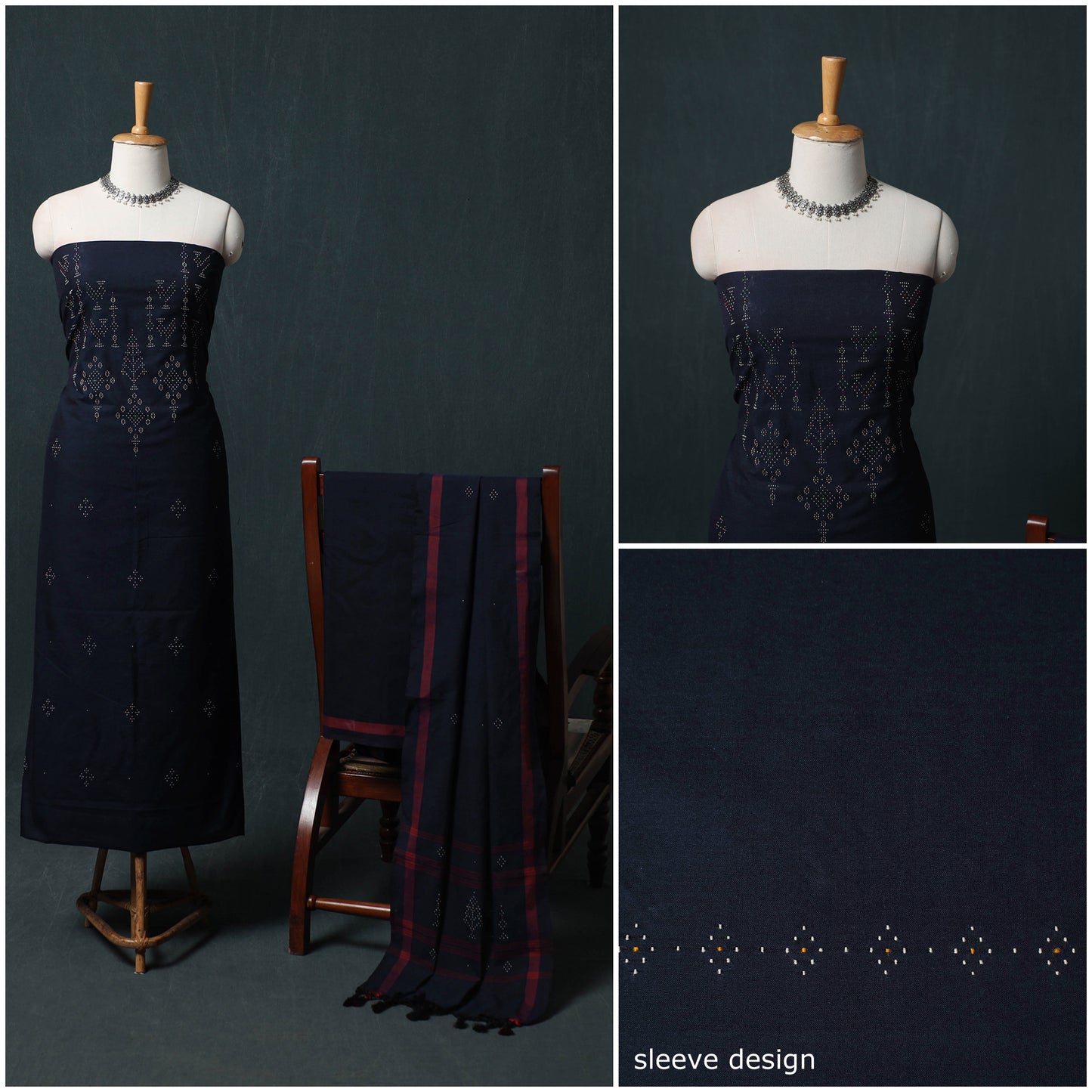 Handwoven Tangaliya Cotton 3pc Unstitched Dress Material Suit Set 02