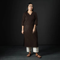 Dark Brown Plain Cotton Long Kurta