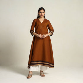 Thread Border Cotton A-Line Coffee Brown Kanchipuram Kurta for Women