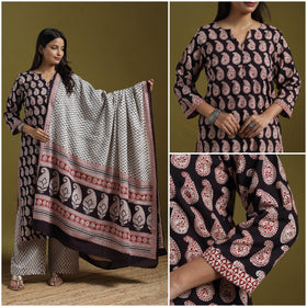 Natural Dyed Hand Block Bagh Print Cotton Suit Set with Dupatta for Women 12