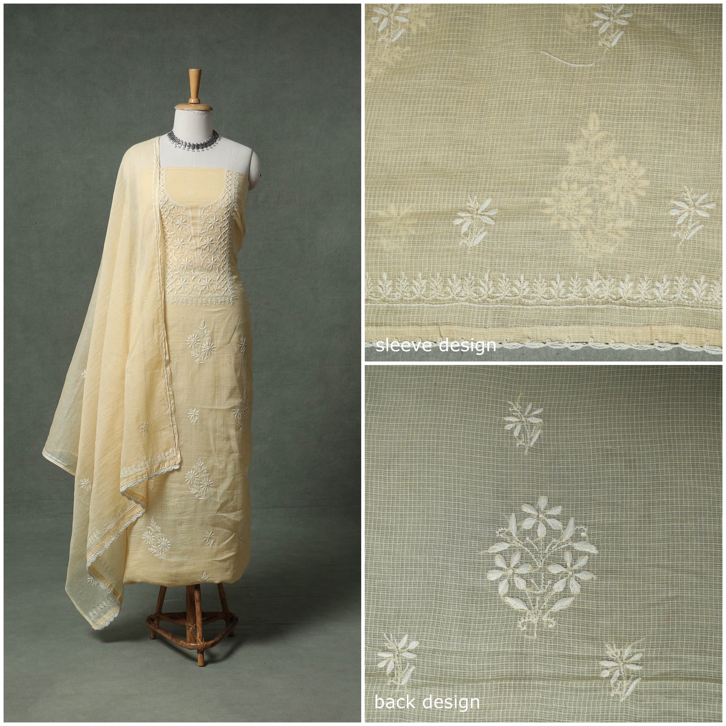 Lucknowi Chikankari Kota Doria Cotton Unstitched Dress Material: Kurta with Dupatta 32