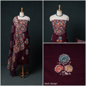 Indonesian Hand Batik Print Cotton 3pc Unstitched Dress Material Suit Set 04