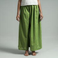 Green - Plain Dyed Cotton Flared Palazzo