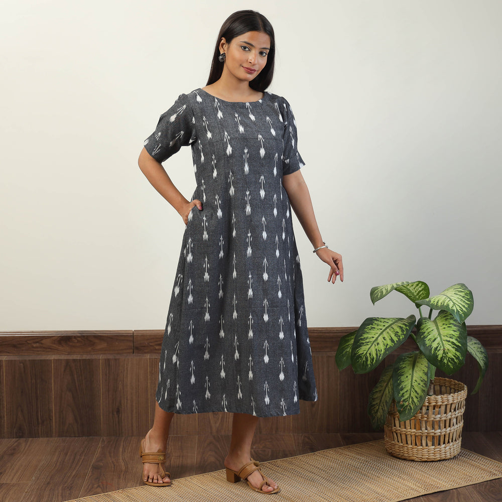 Grey - Pochampally Ikat Weave Cotton Dress 05