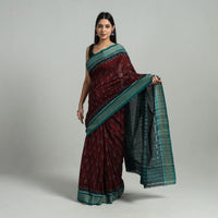 Maroon - Ikat Weave Handloom Cotton Sambalpuri Saree 13