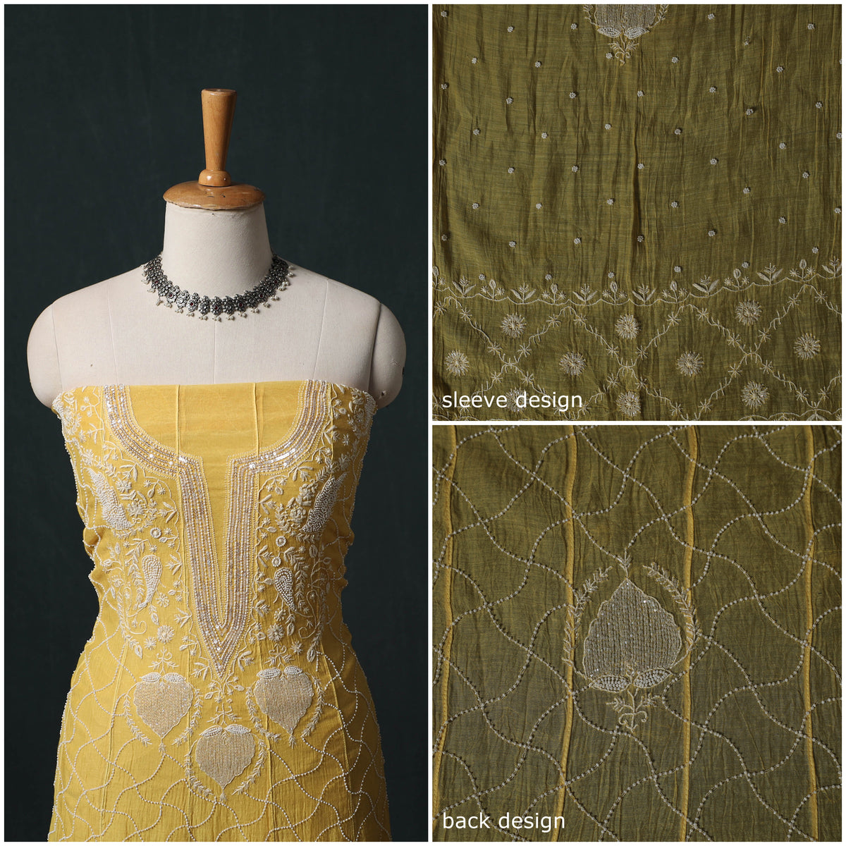 Mul Chanderi Semi Stitched Heavy Hand Embroidered Beadwork 2pc Anarkali Chikankari Kurta Set 02