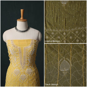 Mul Chanderi Semi Stitched Heavy Hand Embroidered Beadwork 2pc Anarkali Chikankari Kurta Set 02
