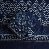 Blue - 3pc Chanderi Silk Indigo Bagru Print Dress Material 02