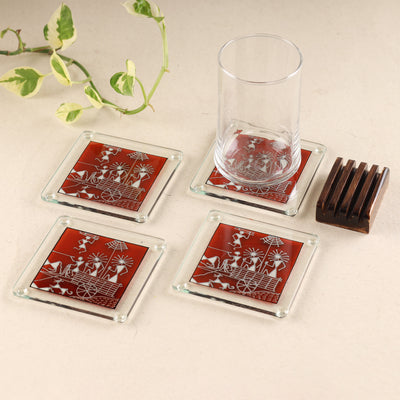 Hrushabh-Shakat-Hand-painted Glass Warli Coasters