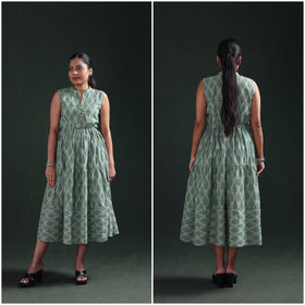 Pochampally Ikat Cotton Sleeveless Tiered Long Dress for Women 10