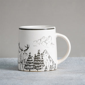 White - Ceramic Coffee Mug with Reindeer Design Pack Of 1 (350ml)