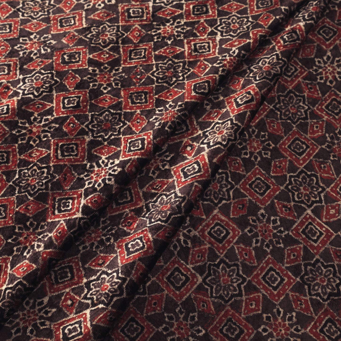 Natural Dyed Ajrakh Print Velvet Fabric 01