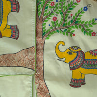 Madhubani Handpainted Chanderi Table Runner & Table Mats Set