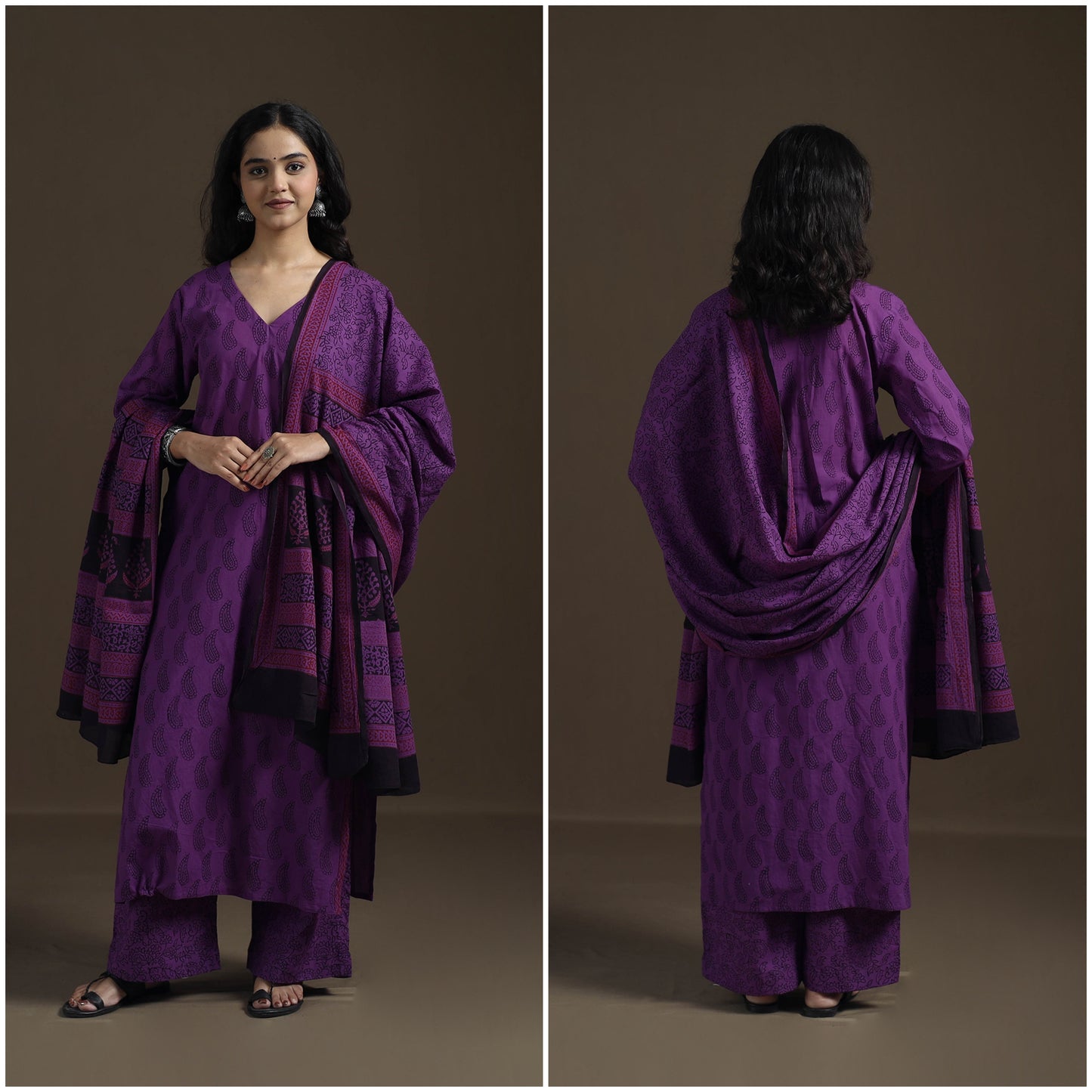Natural Dyed Hand Block Bagh Print Cotton Suit Set with Dupatta for Women 32