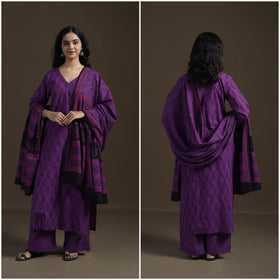 Natural Dyed Hand Block Bagh Print Cotton Suit Set with Dupatta for Women 32