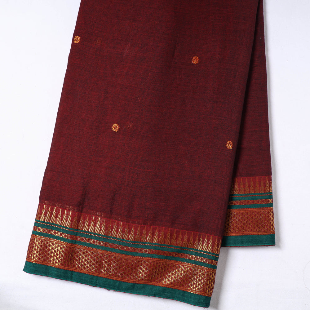 Maroon - Prewashed Dharwad Mercerised Cotton Zari Border Fabric 06