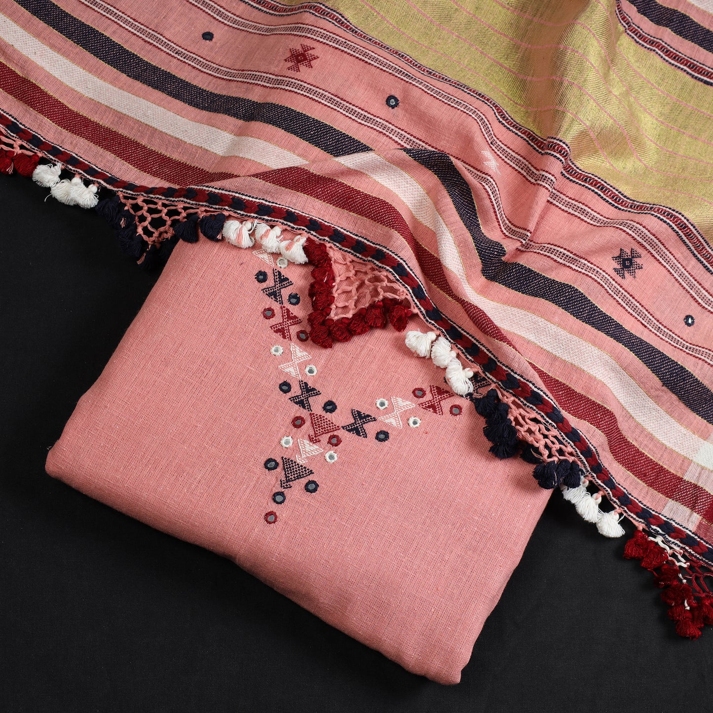 Handwoven Kala Cotton 3pc Kutch Bhujodi Dress Material Set 05