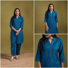 Sequin Work Flex Cotton Plain Straight Kurta with Pant Set for women 15