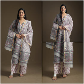 Sanganeri Hand Block Print Cotton Suit Set with Dupatta for Women 05