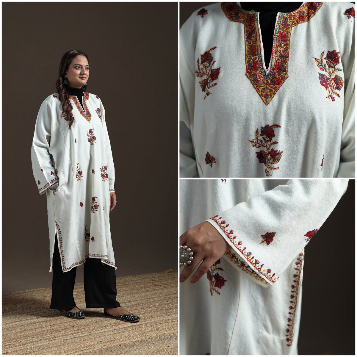 Kashmiri Heavy Sozni Hand Embroidered Handwoven Merino Wool Pheran 30