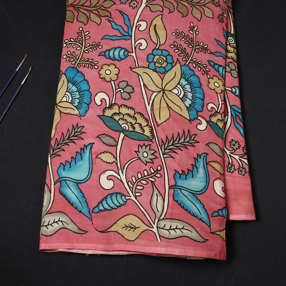 Pink - Bangalore Silk Srikalahasti Handpainted Pen Kalamkari Fabric 18