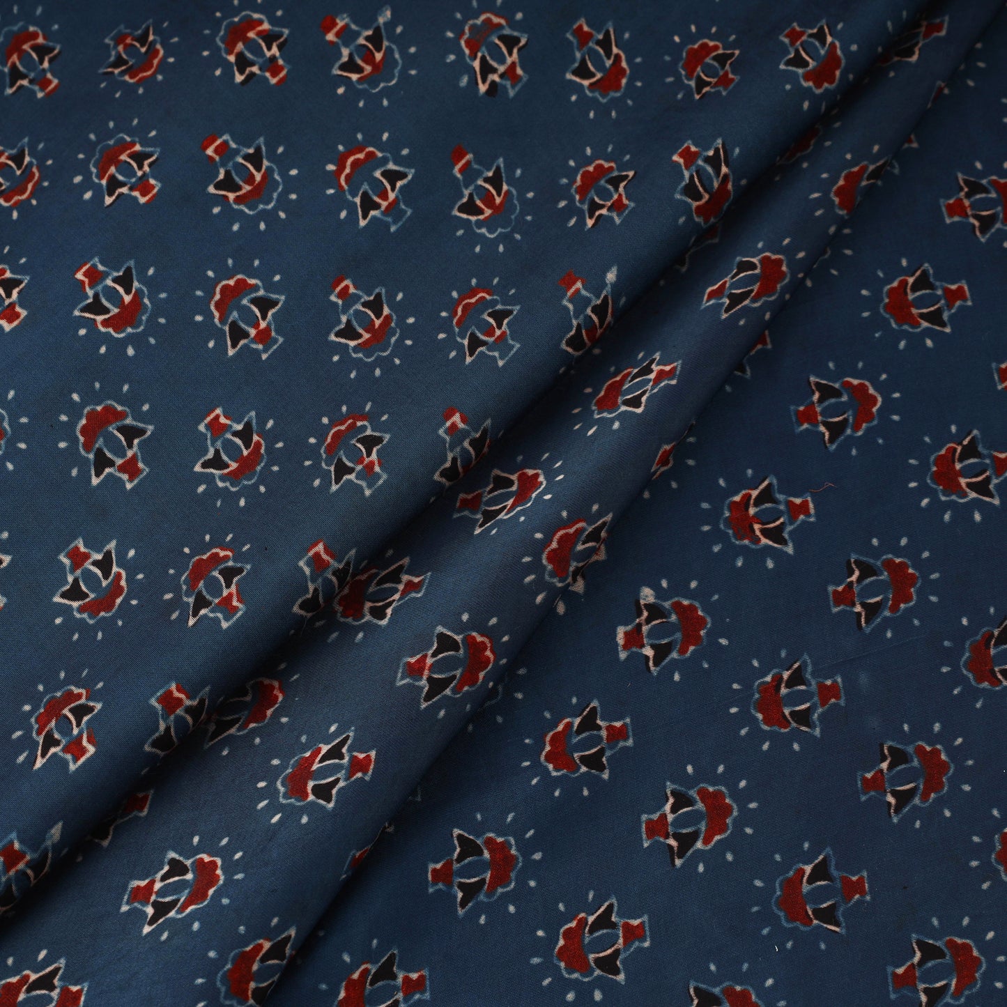 Blue - Kutch Hand Block Print Modal Silk Ajrakh Fabric 01