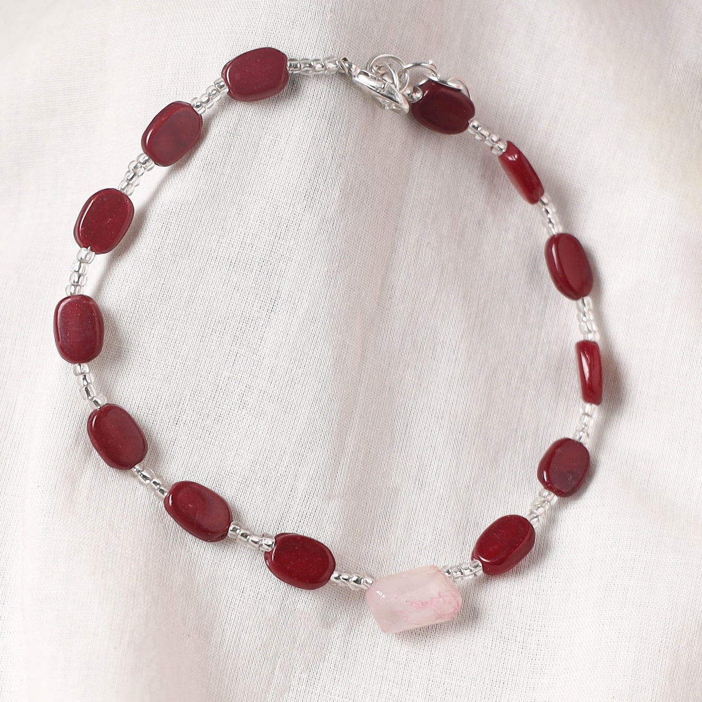 Red - Handcrafted Stone Work Anklet 08