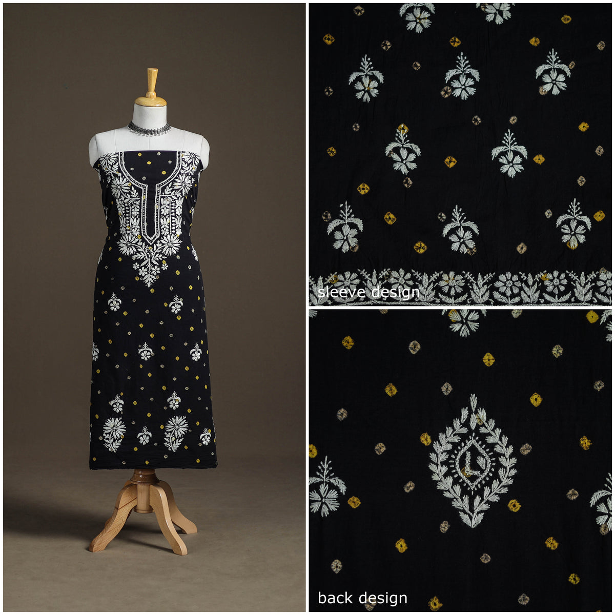 Lucknowi Chikankari Hand Embroidered Cotton Unstitched Kurta Material (2.5M) 02