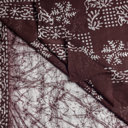 Brown - Hand Batik Printed Cotton Saree with Blouse Piece 07