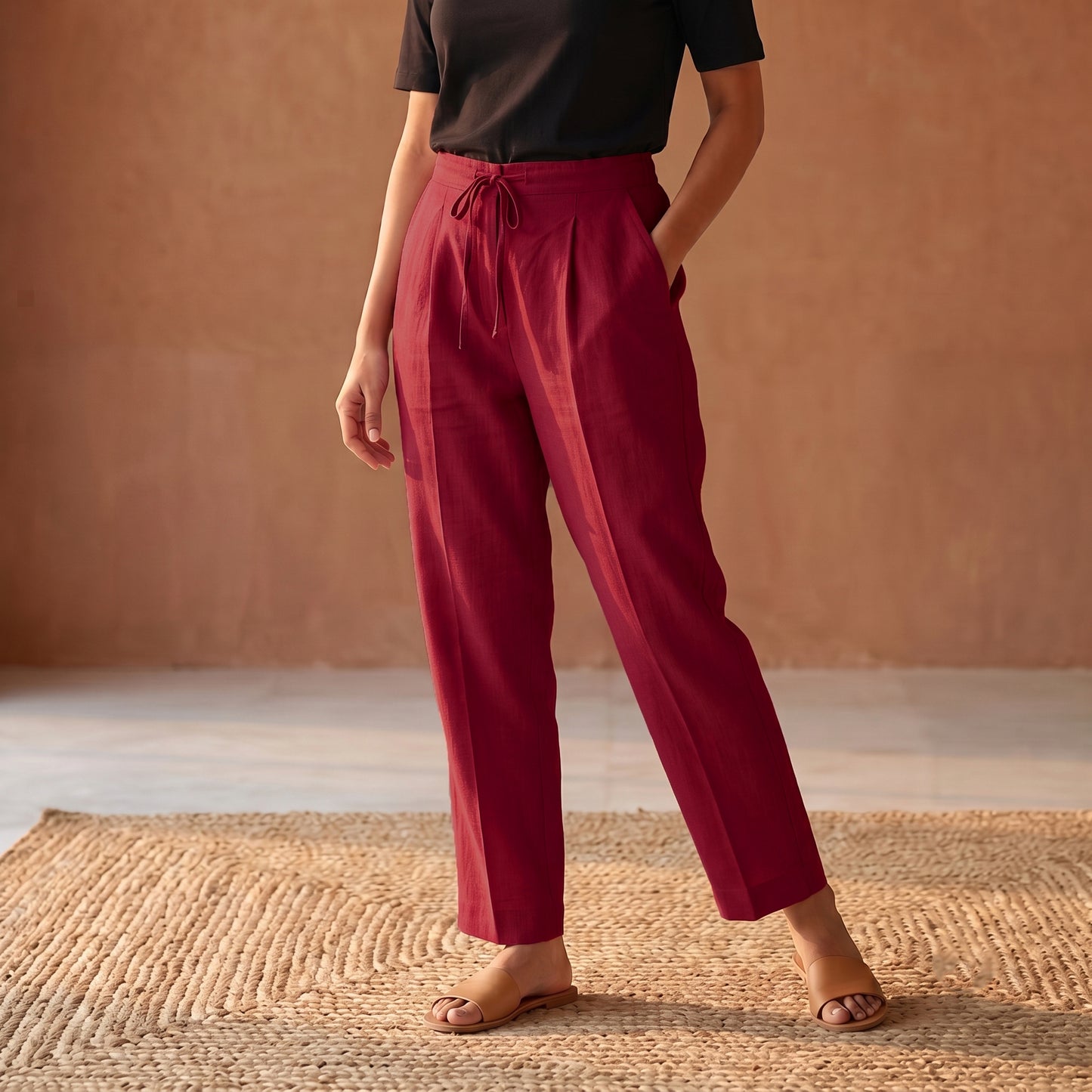 Elastic Waist Cotton Plain Palazzo for Women 35