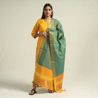 Yellow - Mangalagiri Handloom Cotton Kurta with Palazzo & Dupatta Set