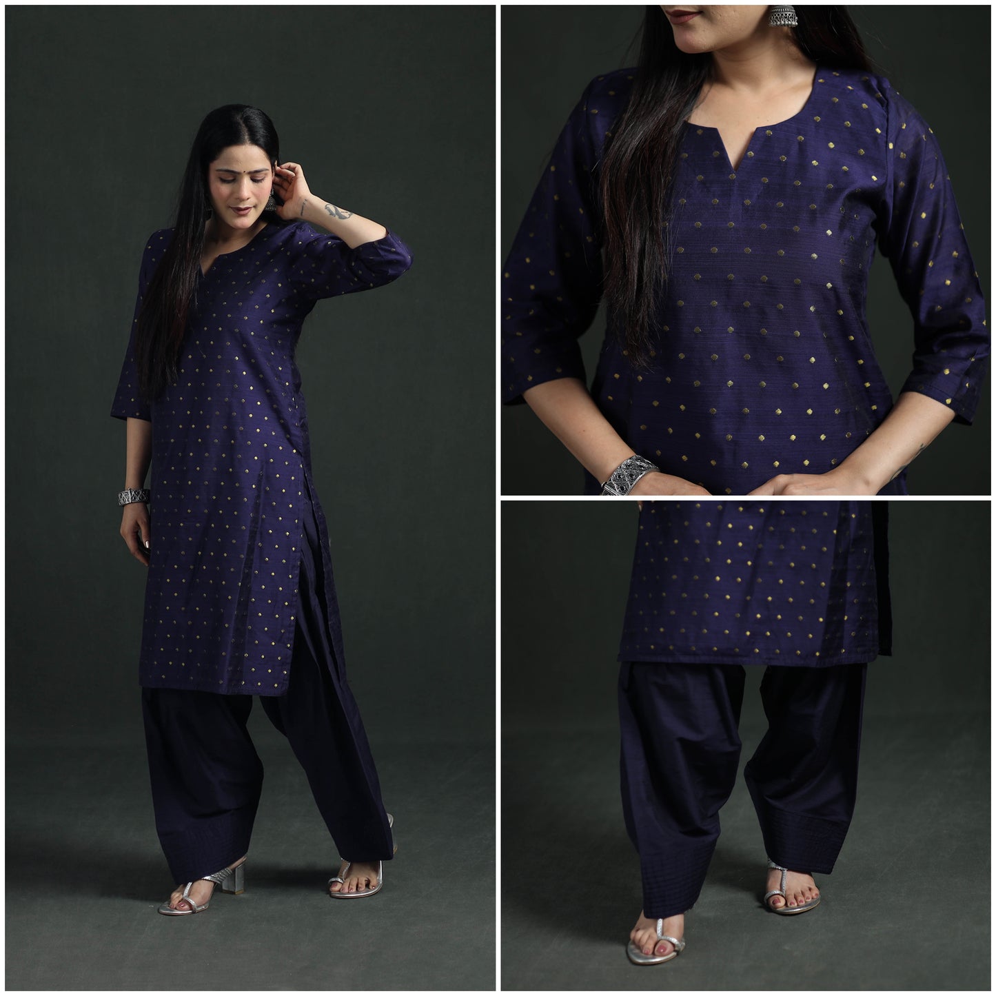 Spun Dupion Viscose Silk Zari Buti Straight Kurta with Salwar Set for women 08