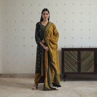 Green - Block Printed Cotton Ajrakh Kurta Set 02