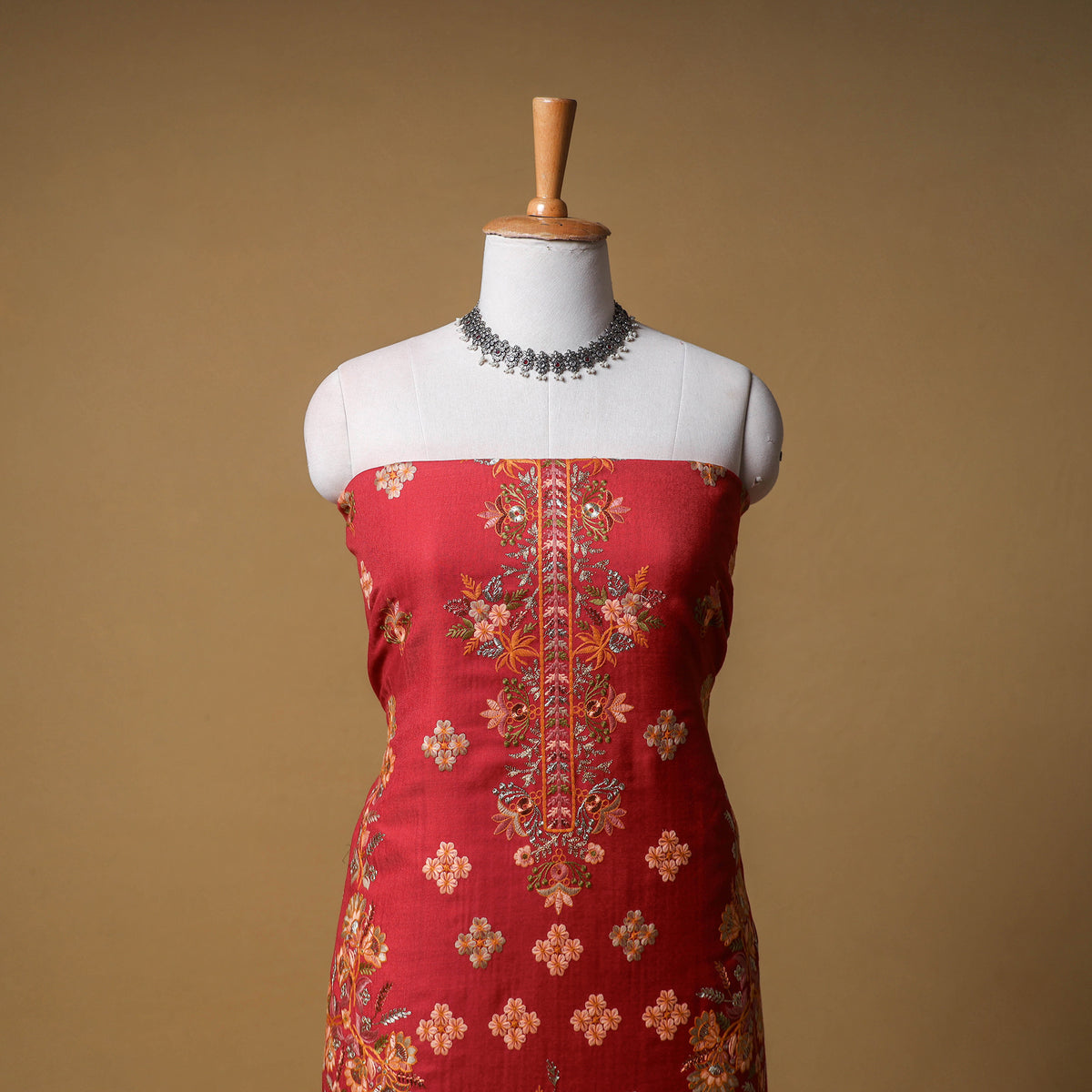 Woolen Full Embroidered Unstitched Dress Material: Kurta, Bottom & Dupatta 10