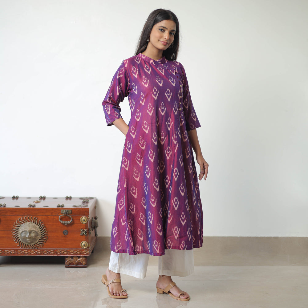 Purple - Mercerised Cotton Pochampally Ikat Kurta (A-Line) 01