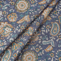 Blue - Sanganeri Block Print Chanderi Silk Fabric 08