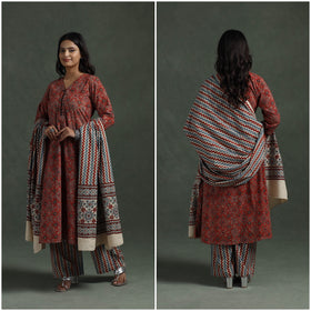 Ajrakh Hand Block Print Natural Dyed Cotton Suit Set with Dupatta for women 08