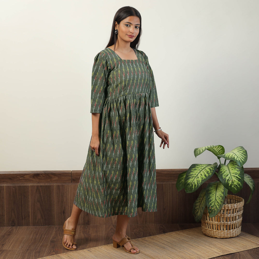 Grey - Pochampally Ikat Weave Cotton Dress 10