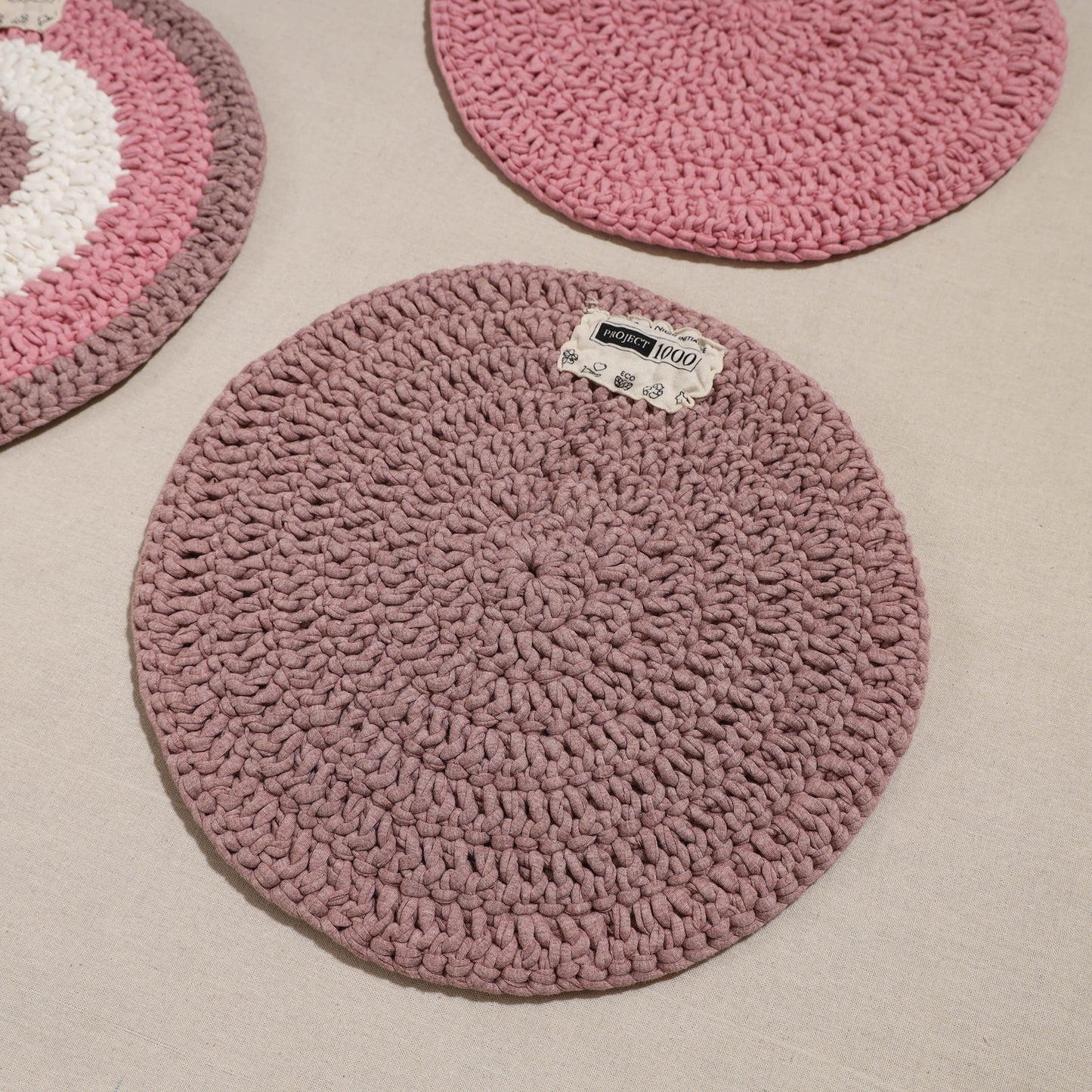 Crochet Work Upcycled Cotton Round Placemat (Set of 4)