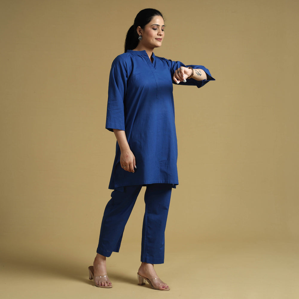 Dark Blue - Plain Dyed Cotton Co-Ord Set