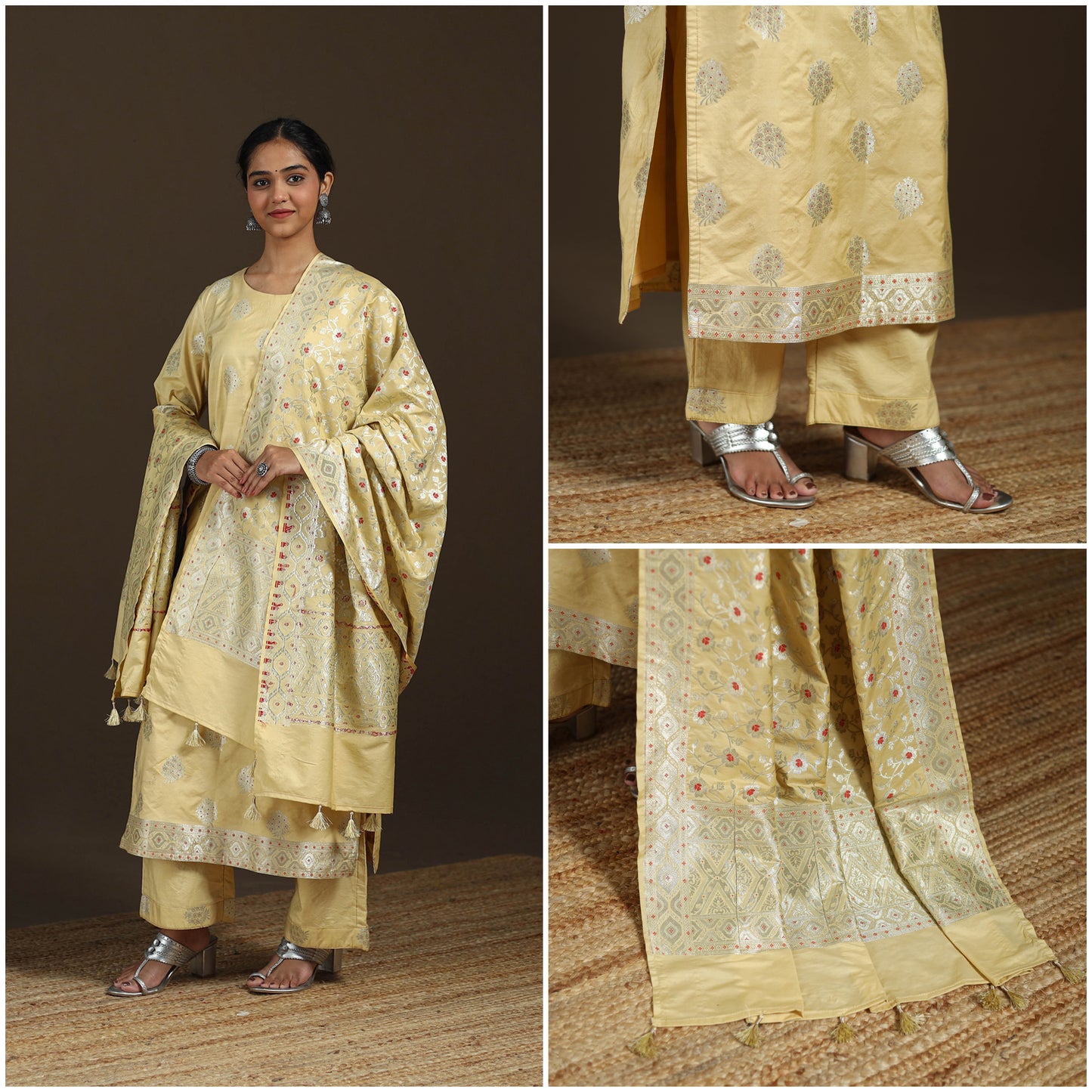 Banarasi Brocade Chiniya Silk Suit Set with Dupatta for Women 10