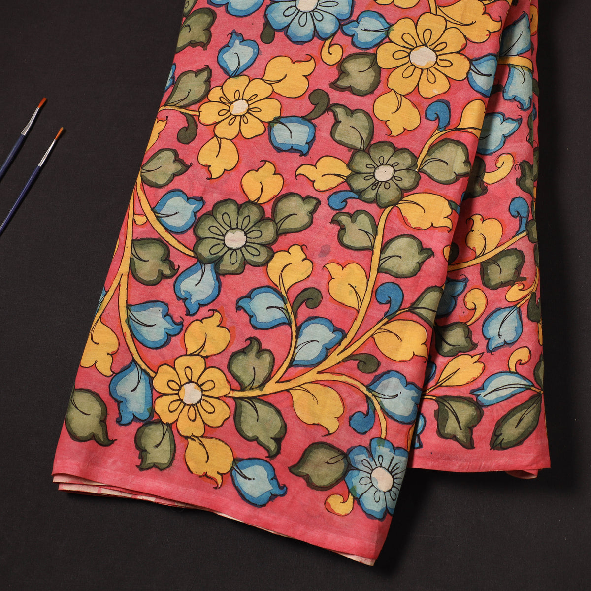 Pink - Chanderi Silk Srikalahasti Handpainted Pen Kalamkari Fabric 08