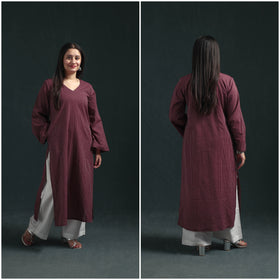 Plain Running Stitch Cotton Straight Long Kurta for women 06
