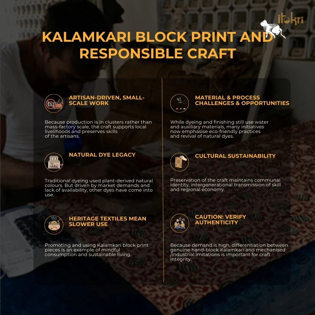 Hand Embroidered Kalamkari Block Print Cotton Round Roti Napkin 24