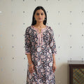 Black Block Printed Cotton Gota Work Long Sanganeri Kurta