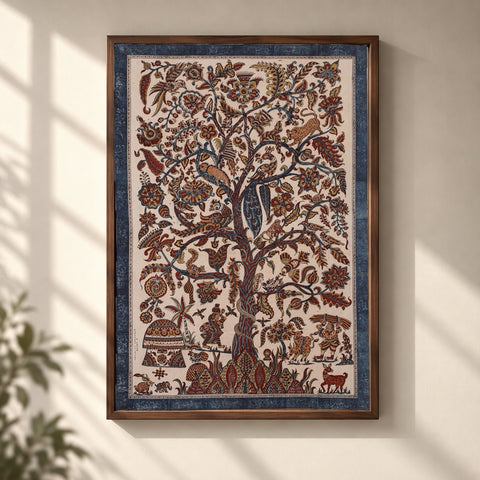 Kalamkari art wall hanging with tree of life motif by pitchuka srinivas (72 x 60 in)