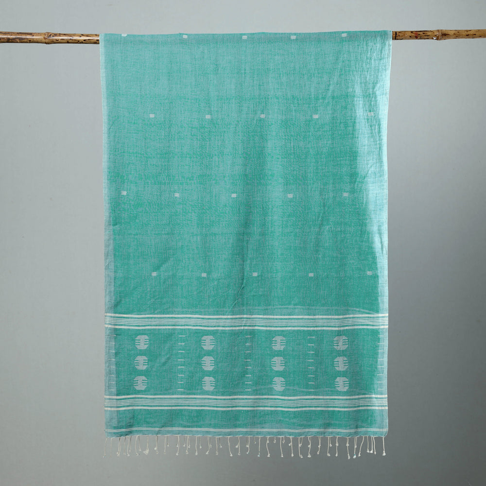 Green - Burdwan Jamdani Cotton Handloom Stole with Tassels 29