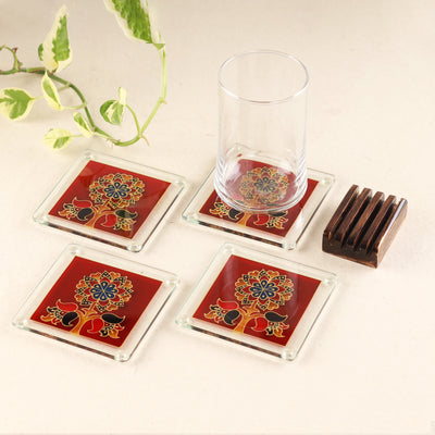 Sumanas-Hand-painted Glass Kalamkari Coasters